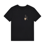 Black t-shirt featuring print of a heart shaped 
